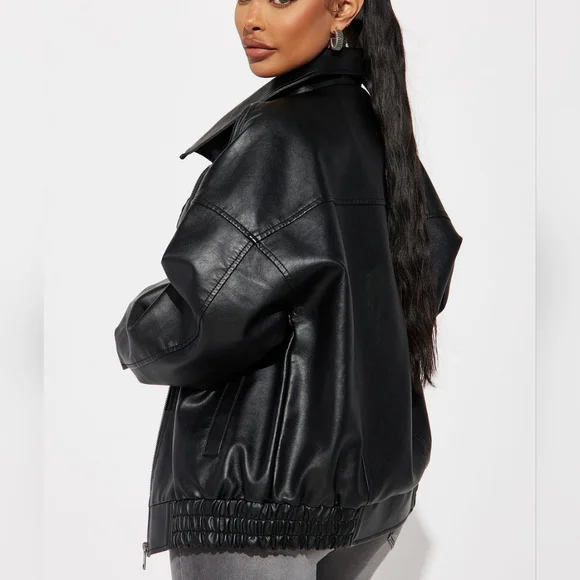 Women's Black Faux Leather Jacket - Picture 2 of 3